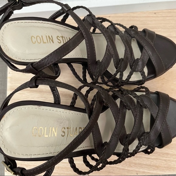 Colin Stuart Brown Leather Braided Strappy Platform Heeled Sandal 6 - Picture 6 of 7